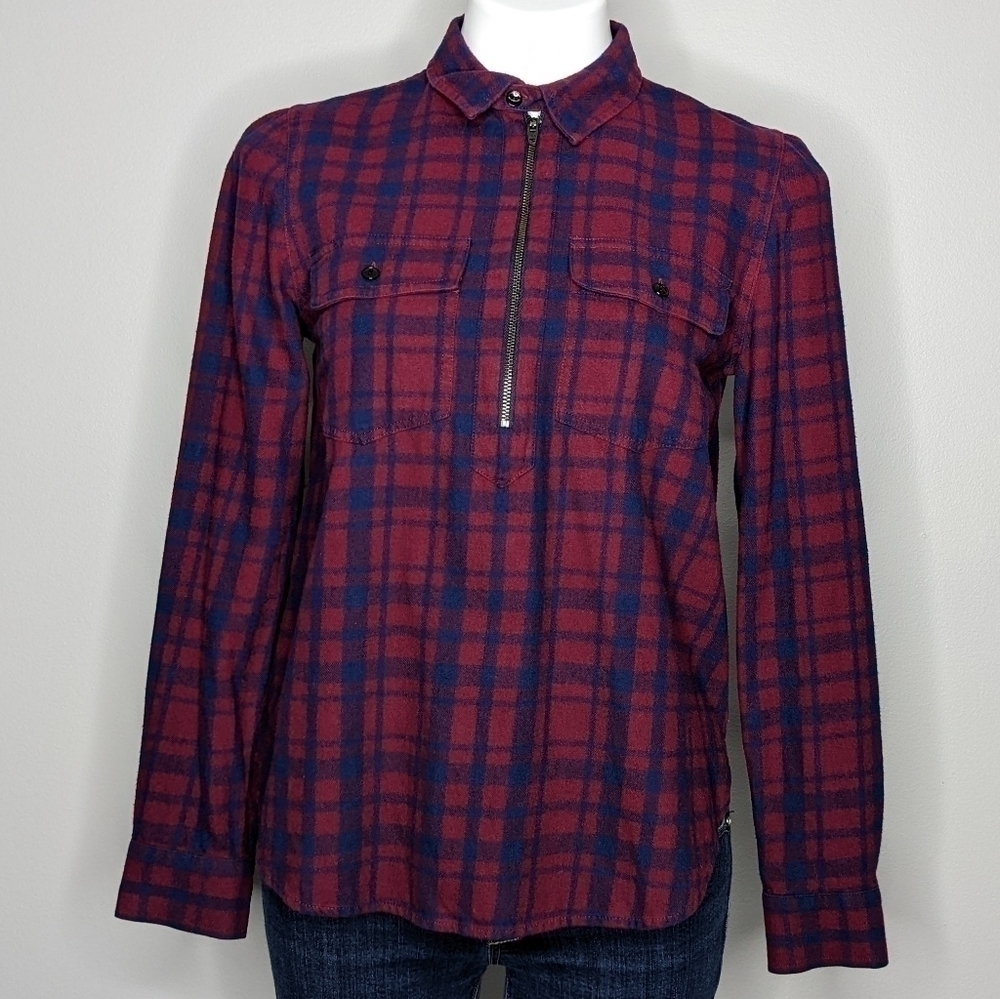 Madewell red blue plaid 1/2 zip top S